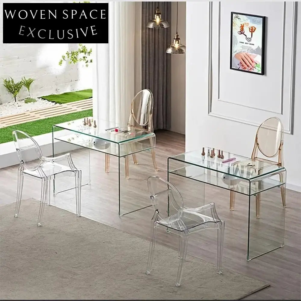 Elegant Nordic Clear Tempered Glass Dressing Table, Modern Salon Desk Furniture
