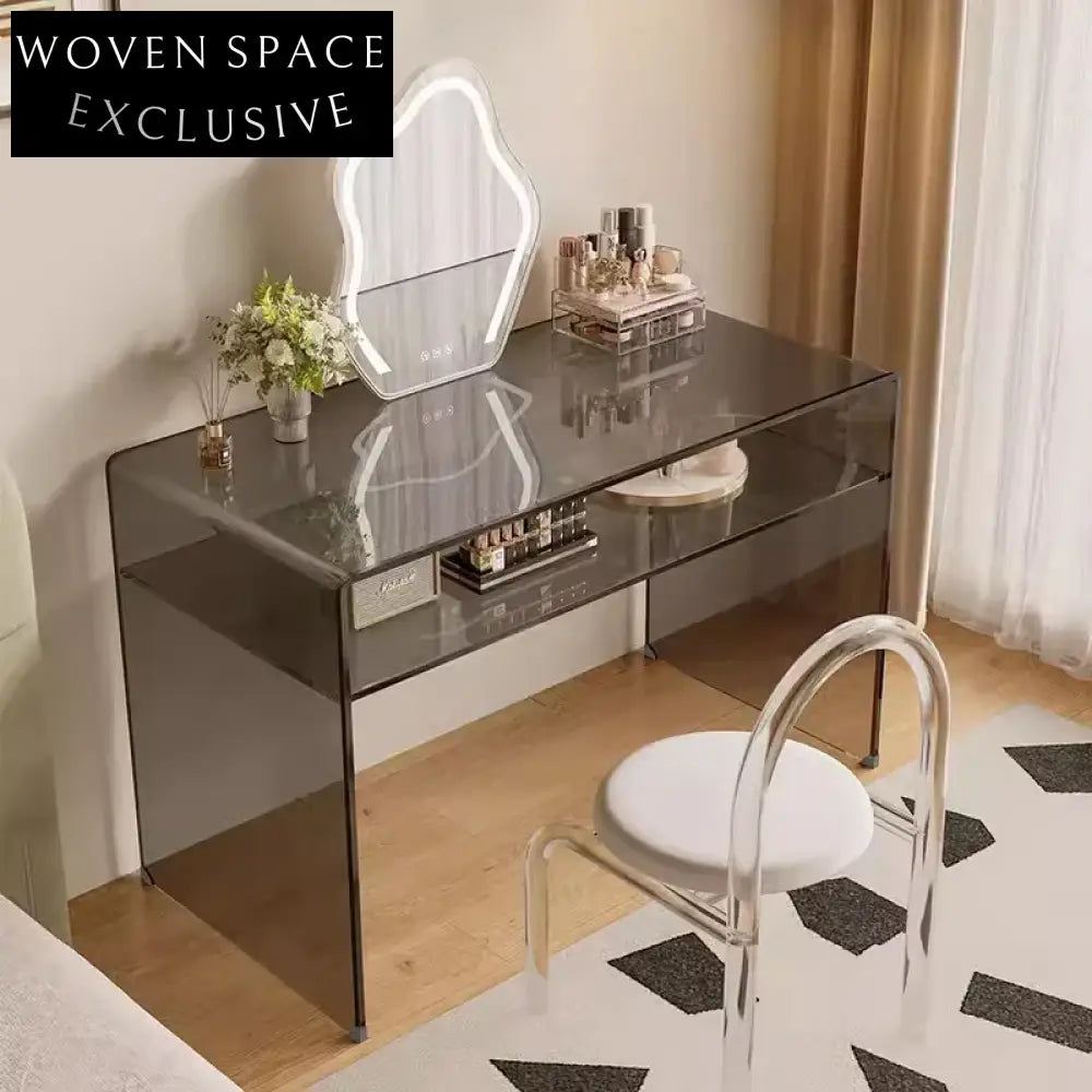 Elegant Nordic Clear Tempered Glass Dressing Table, Modern Salon Desk Furniture