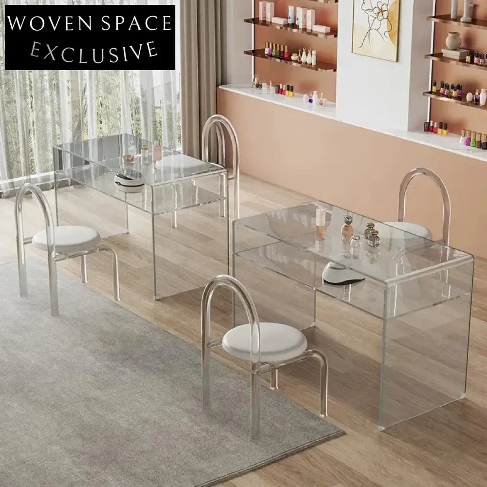 Elegant Nordic Clear Tempered Glass Dressing Table, Modern Salon Desk Furniture