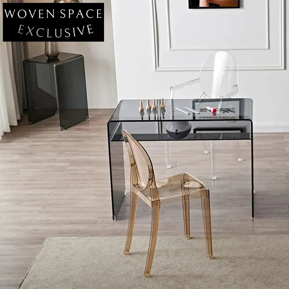 Elegant Nordic Clear Tempered Glass Dressing Table, Modern Salon Desk Furniture