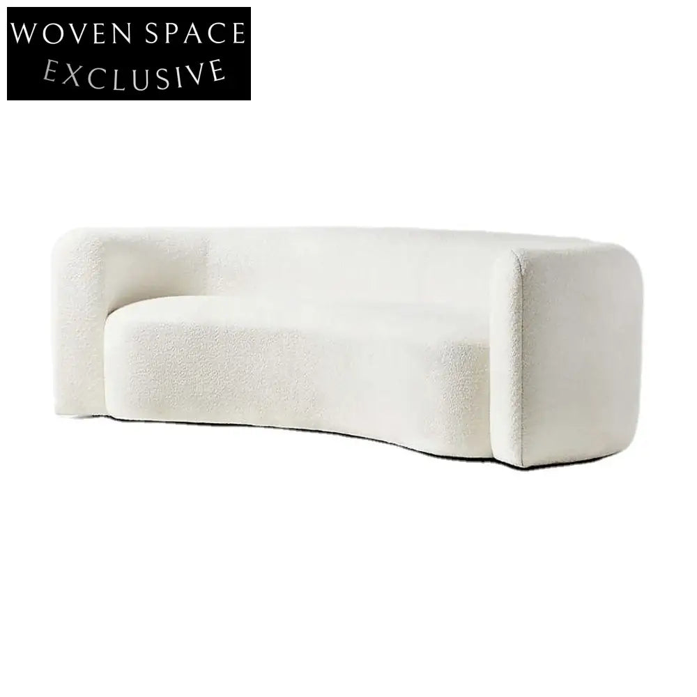 Elegant Italian Nordic Curved Boucle Sofa: Luxurious White Fabric Living Room Seating