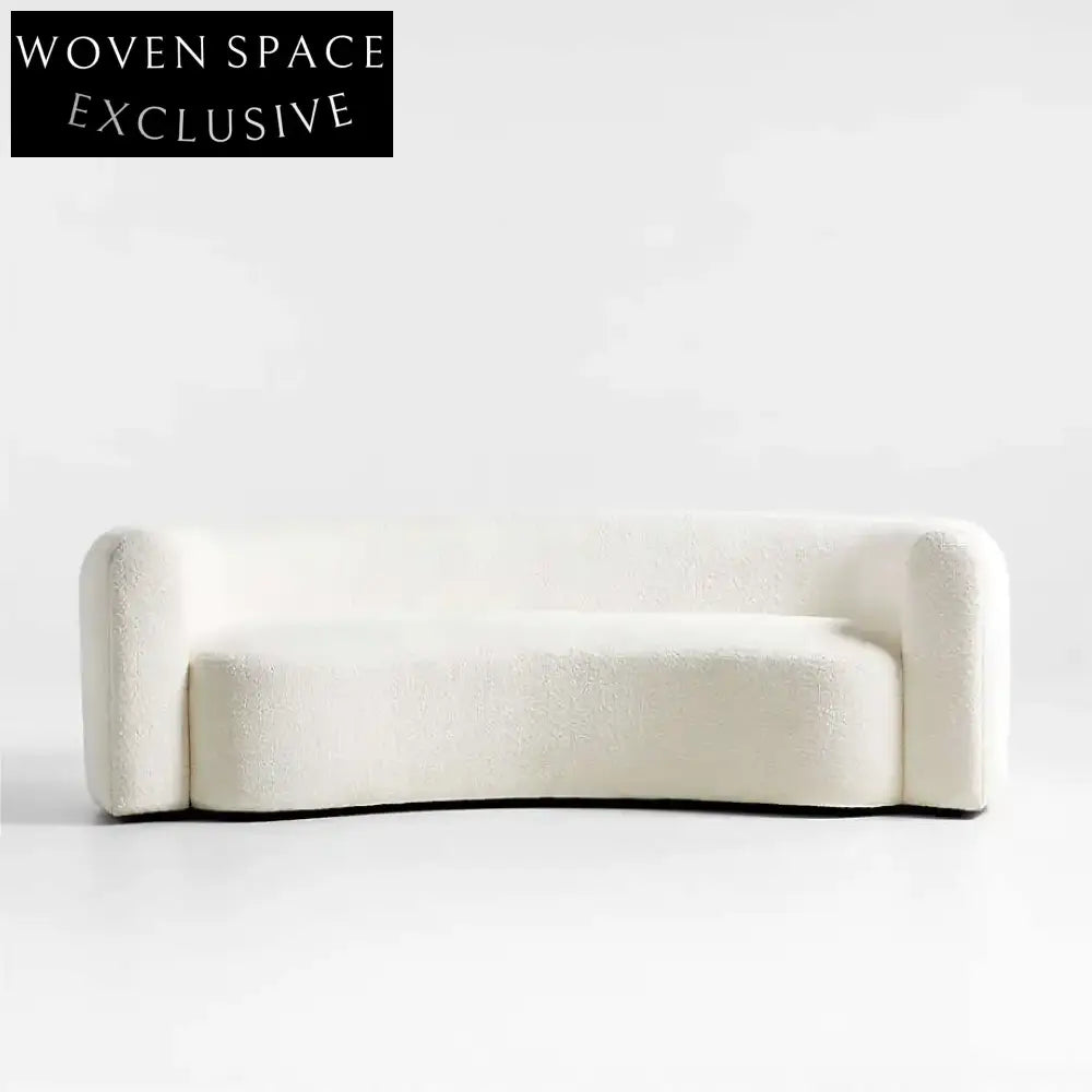 Elegant Italian Nordic Curved Boucle Sofa: Luxurious White Fabric Living Room Seating