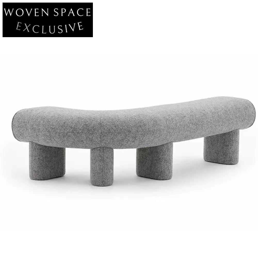 Elegant Nordic Curved Linen Fabric Reading Bench, Living Room Bed End Stool
