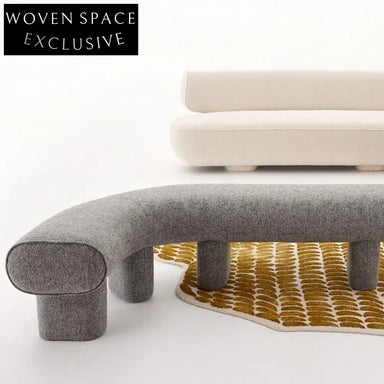 Elegant Nordic Curved Linen Fabric Reading Bench, Living Room Bed End Stool