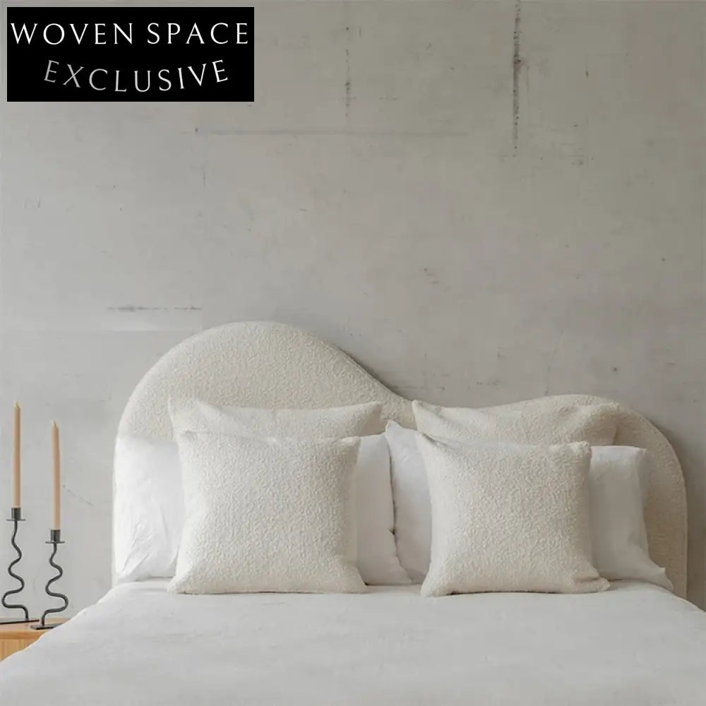 Elegant Nordic Fabric Double Bed, Solid Wood Frame, Plush Upholstered Bedroom Bed