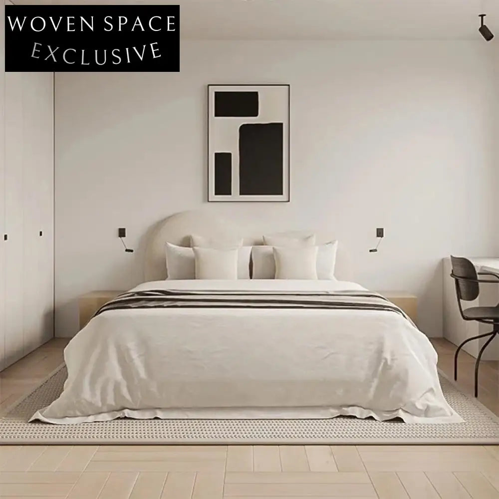 Elegant Nordic Fabric Double Bed, Solid Wood Frame, Plush Upholstered Bedroom Bed