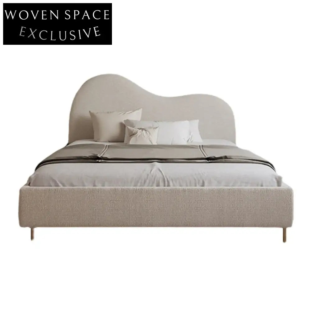 Elegant Nordic Fabric Double Bed, Solid Wood Frame, Plush Upholstered Bedroom Bed
