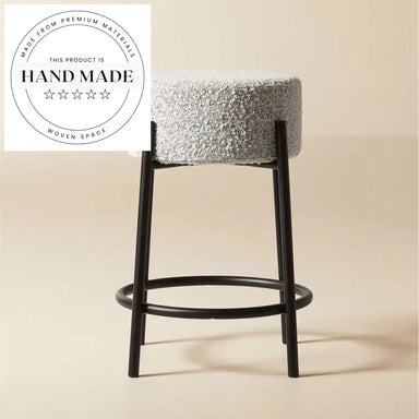 Elegant Nordic Fabric Round High Counter Stool Modern Black Metal Frame Kitchen Bar