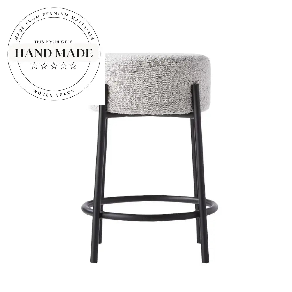 Elegant Nordic Fabric Round High Counter Stool Modern Black Metal Frame Kitchen Bar