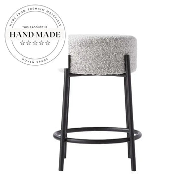 Elegant Nordic Fabric Round High Counter Stool Modern Black Metal Frame Kitchen Bar