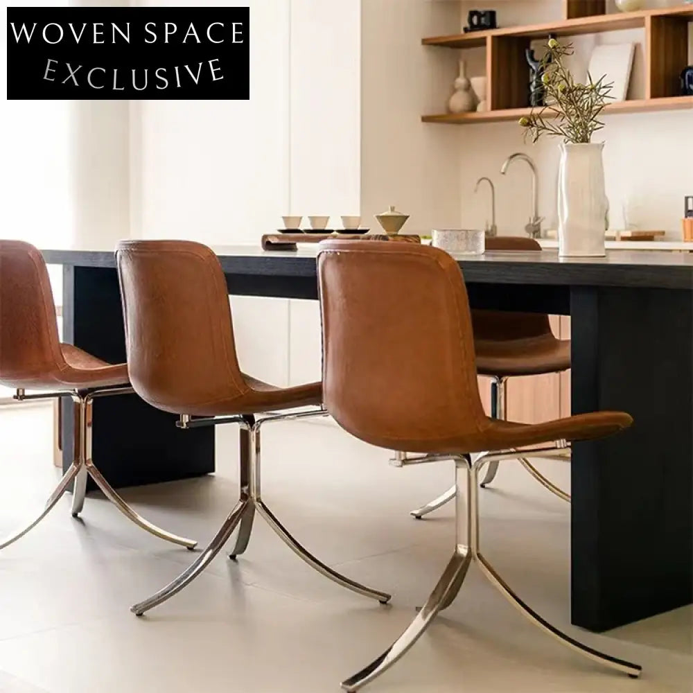 Elegant Nordic Faux Leather Dining Chair with Stainless Steel Base for Modern Homes