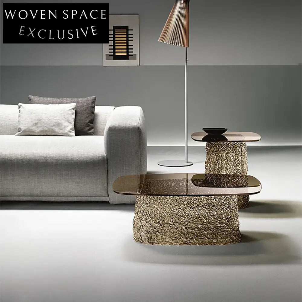 Elegant Nordic Glass Top Fiberglass Frame Modern Living Room Coffee Table