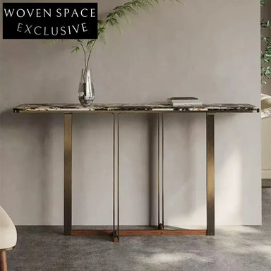 Elegant Nordic Gold Frame Console Table with Tempered Marble Top, Entryway Furniture