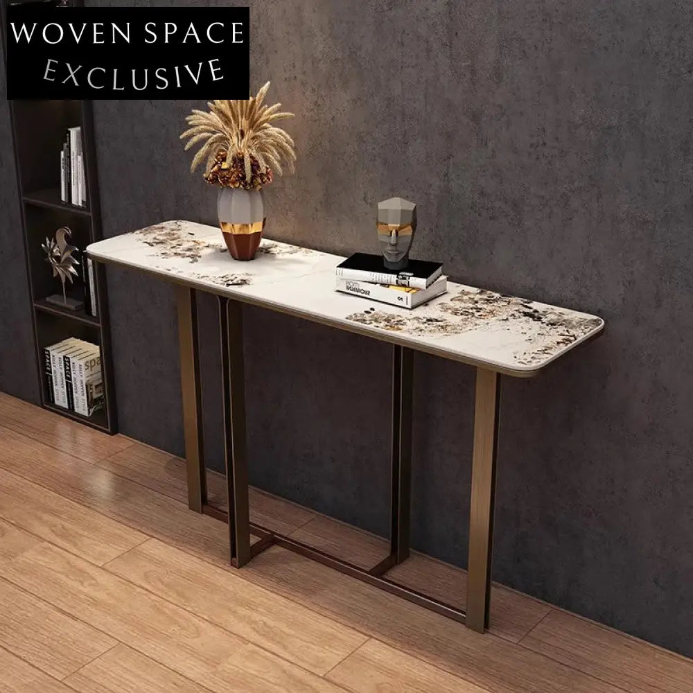 Elegant Nordic Gold Frame Console Table with Tempered Marble Top, Entryway Furniture