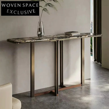 Elegant Nordic Gold Frame Console Table with Tempered Marble Top, Entryway Furniture