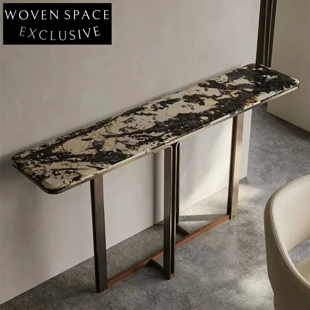 Elegant Nordic Gold Frame Console Table with Tempered Marble Top, Entryway Furniture