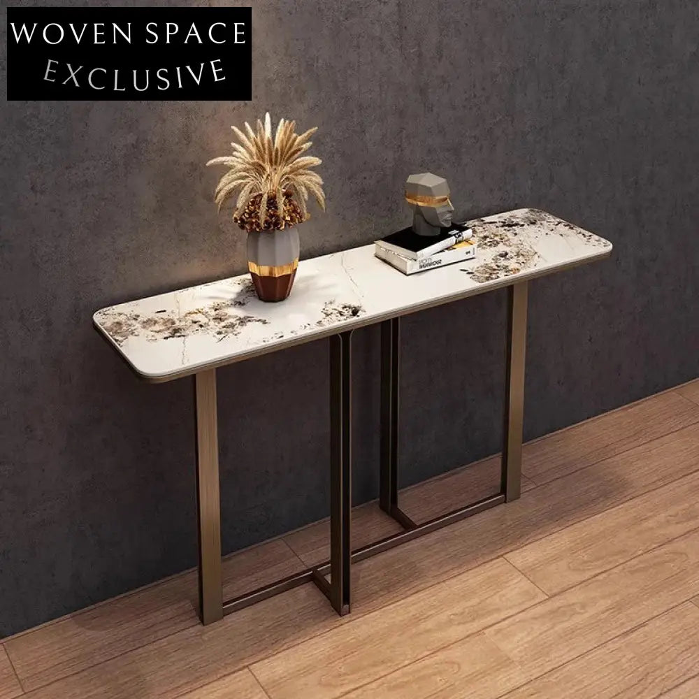 Elegant Nordic Gold Frame Console Table with Tempered Marble Top, Entryway Furniture