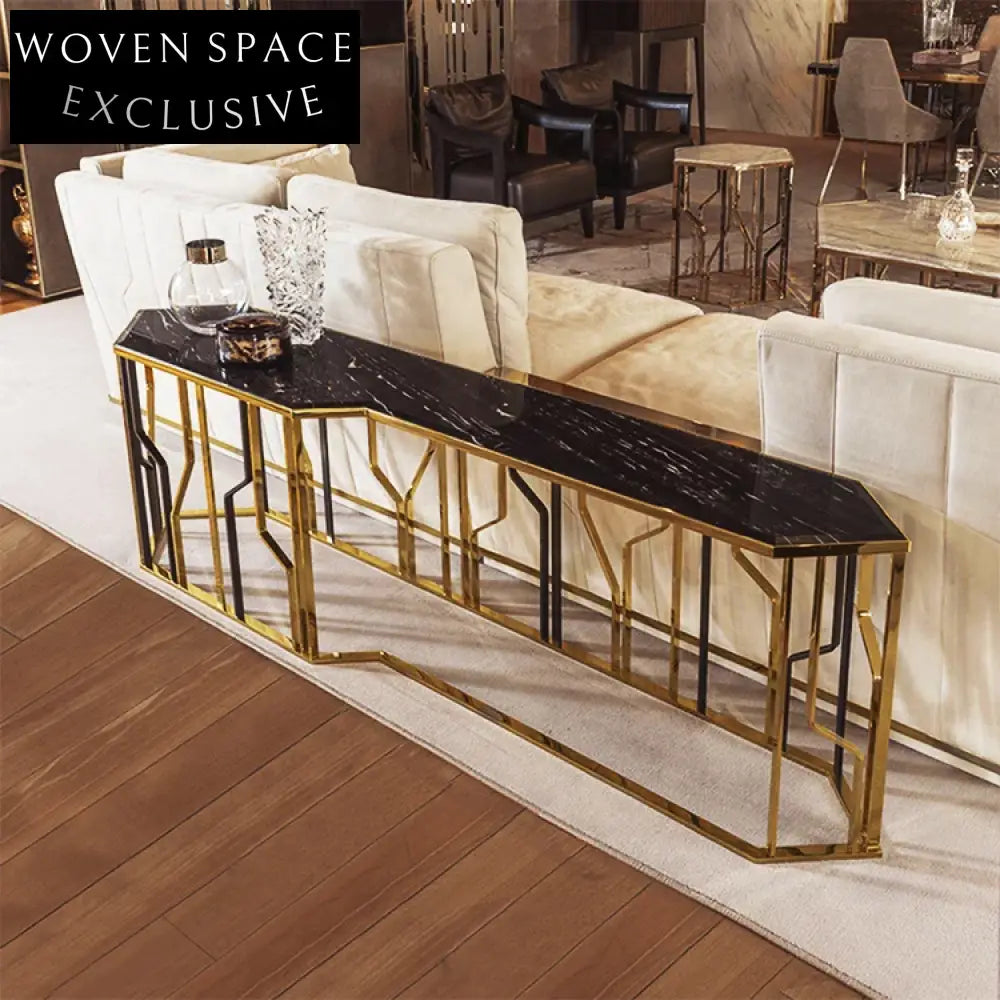 Elegant Nordic Luxury Marble Console Table with Gold Stainless Steel Base