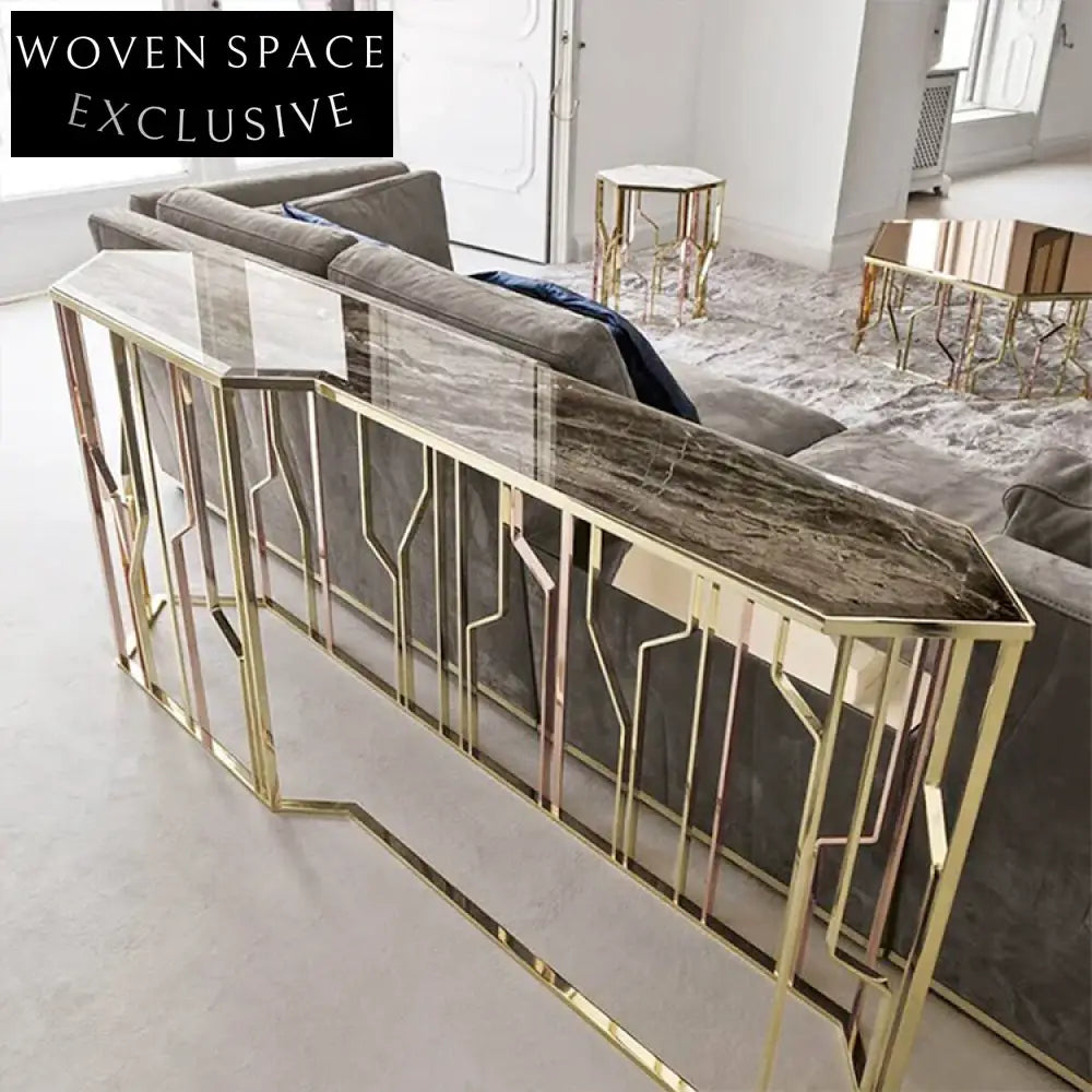 Elegant Nordic Luxury Marble Console Table with Gold Stainless Steel Base
