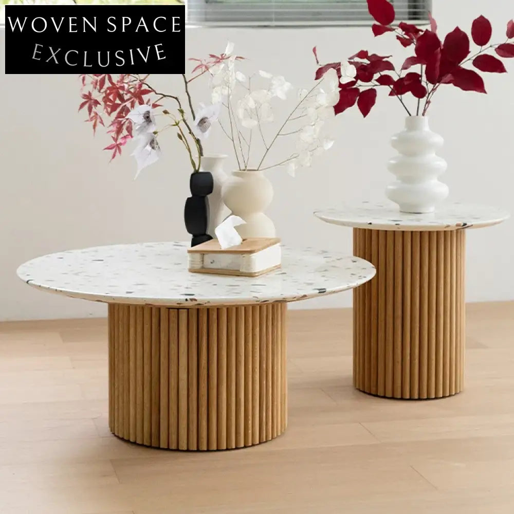 Elegant Nordic Marble Top Solid Wood Round Living Room Coffee Table