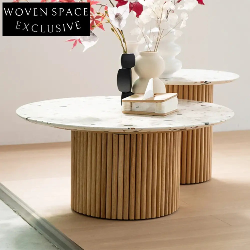 Elegant Nordic Marble Top Solid Wood Round Living Room Coffee Table