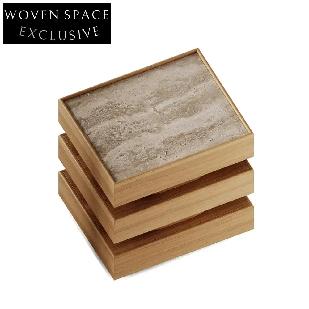 Elegant Nordic Marble Top Wood Side Cabinet Square Nightstand Coffee Table