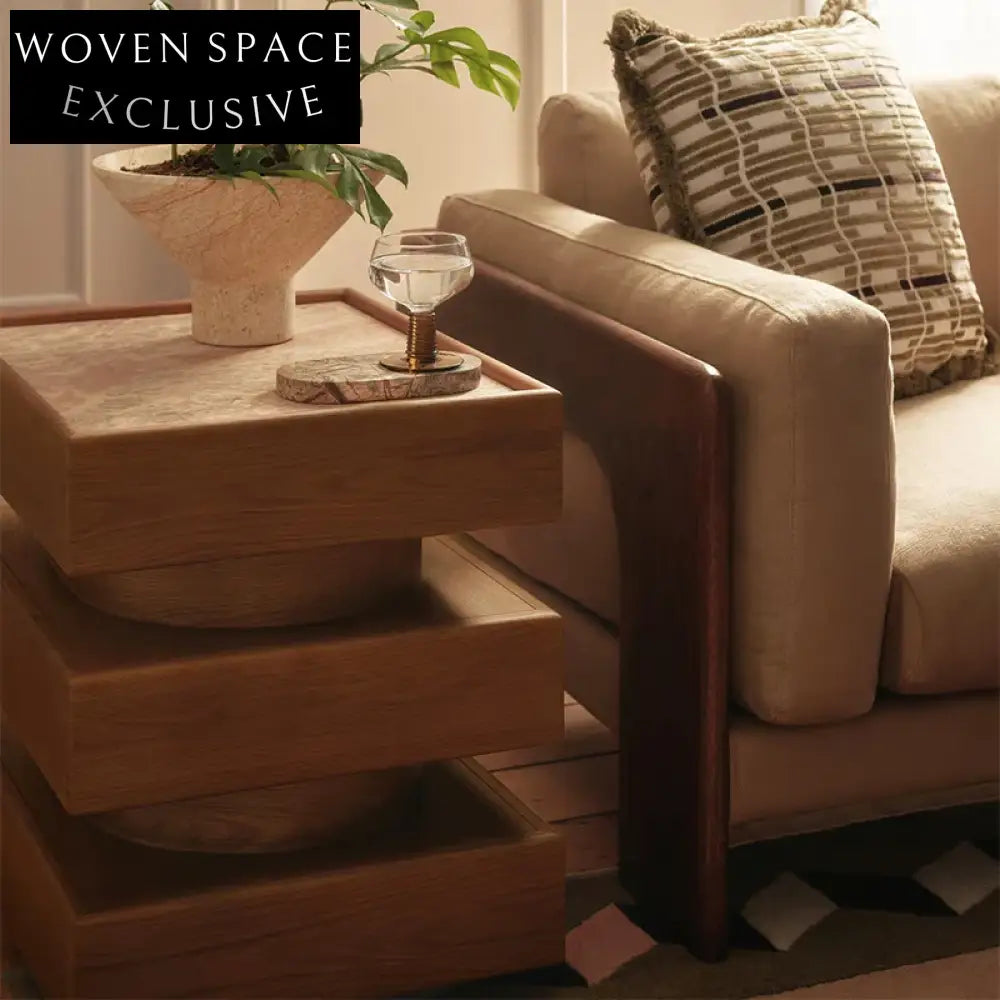 Elegant Nordic Marble Top Wood Side Cabinet Square Nightstand Coffee Table