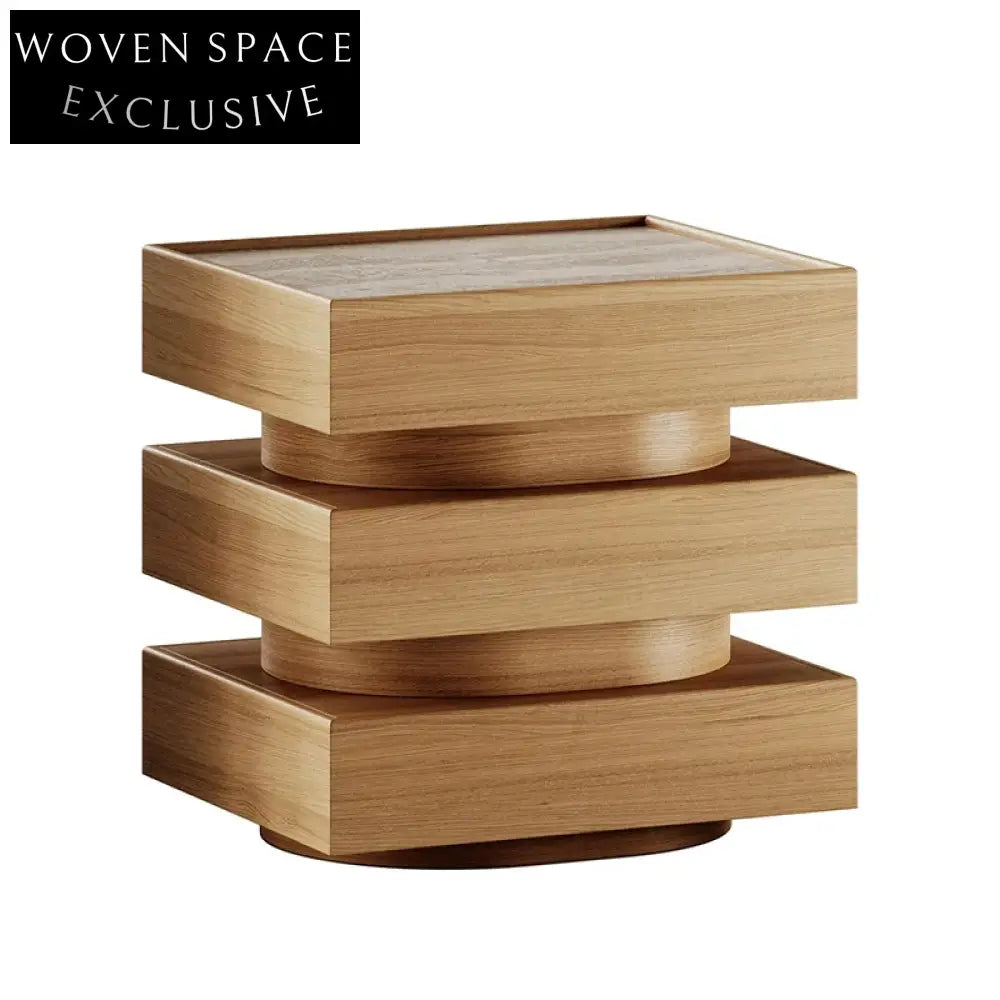 Elegant Nordic Marble Top Wood Side Cabinet Square Nightstand Coffee Table