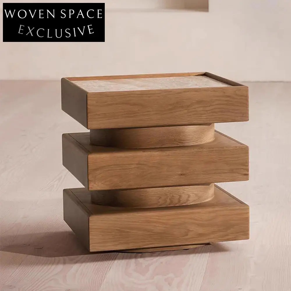 Elegant Nordic Marble Top Wood Side Cabinet Square Nightstand Coffee Table