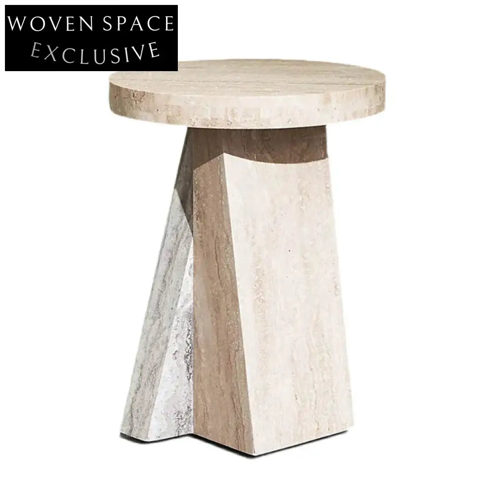 Elegant Nordic Minimalist Travertine Marble Stone Round Coffee & End Table
