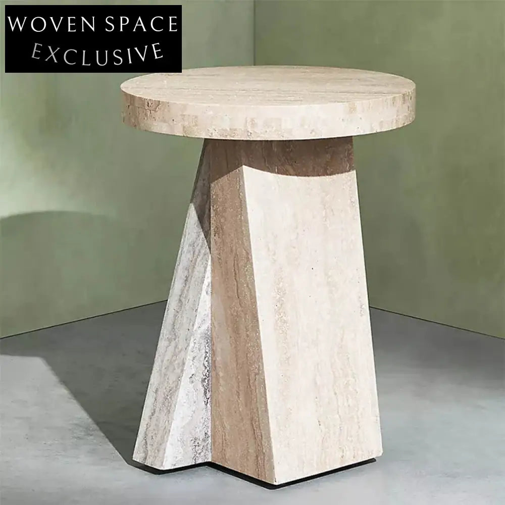 Elegant Nordic Minimalist Travertine Marble Stone Round Coffee & End Table