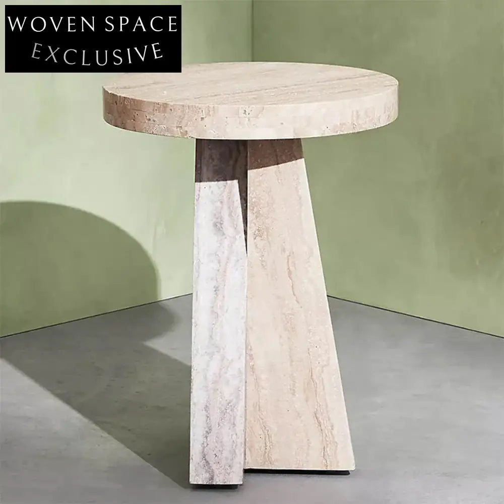 Elegant Nordic Minimalist Travertine Marble Stone Round Coffee & End Table