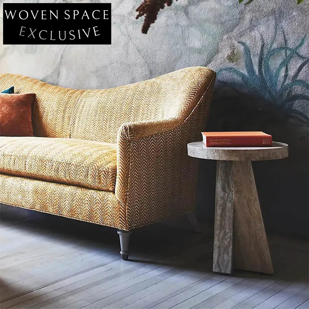 Elegant Nordic Minimalist Travertine Marble Stone Round Coffee & End Table