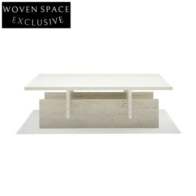 Elegant Nordic Modern Natural Travertine Square Coffee Table for Living Room