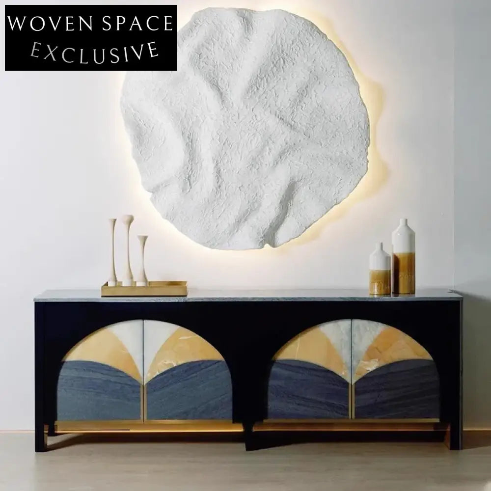 Elegant Nordic Modern Solid Wood Marble Top Living Room Storage Sideboard