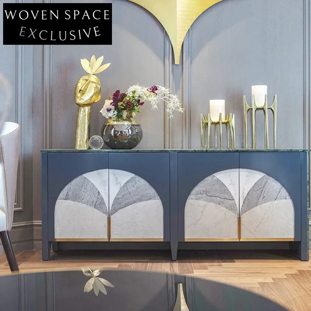 Elegant Nordic Modern Solid Wood Marble Top Living Room Storage Sideboard