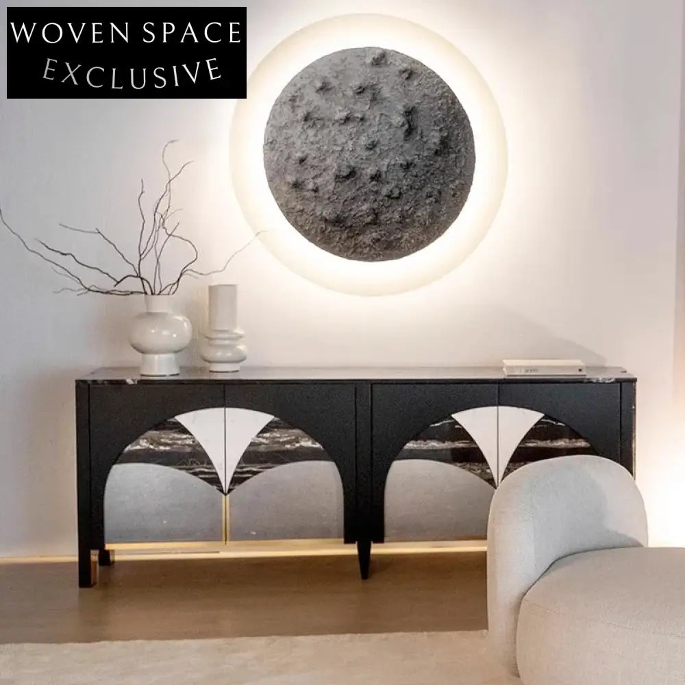 Elegant Nordic Modern Solid Wood Marble Top Living Room Storage Sideboard