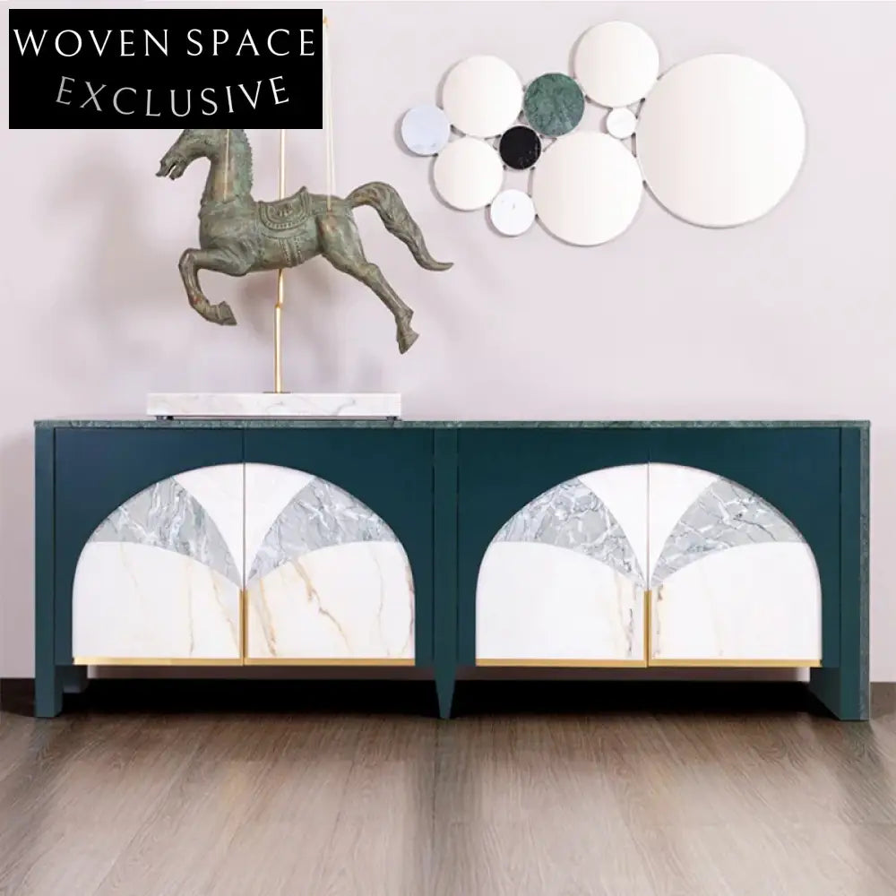 Elegant Nordic Modern Solid Wood Marble Top Living Room Storage Sideboard