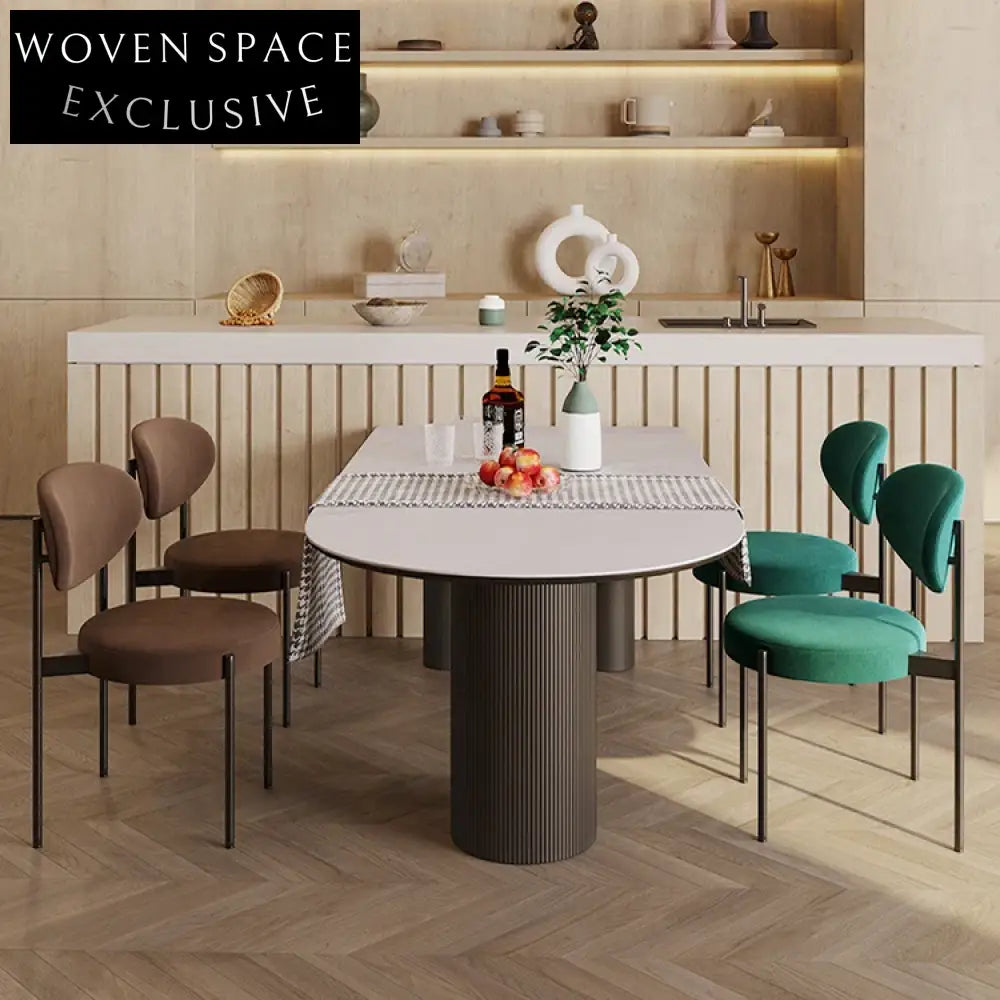 Elegant Nordic Oval Dining Table, White Marble Slate Top, Solid Wood Base, Seats 6