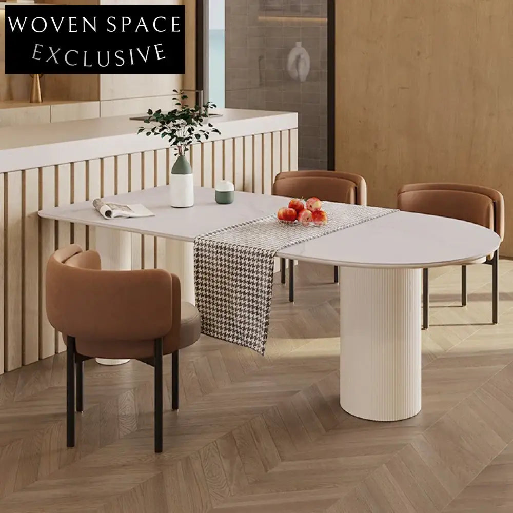 Elegant Nordic Oval Dining Table, White Marble Slate Top, Solid Wood Base, Seats 6