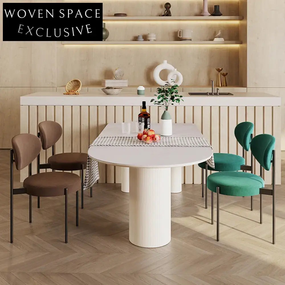 Elegant Nordic Oval Dining Table, White Marble Slate Top, Solid Wood Base, Seats 6