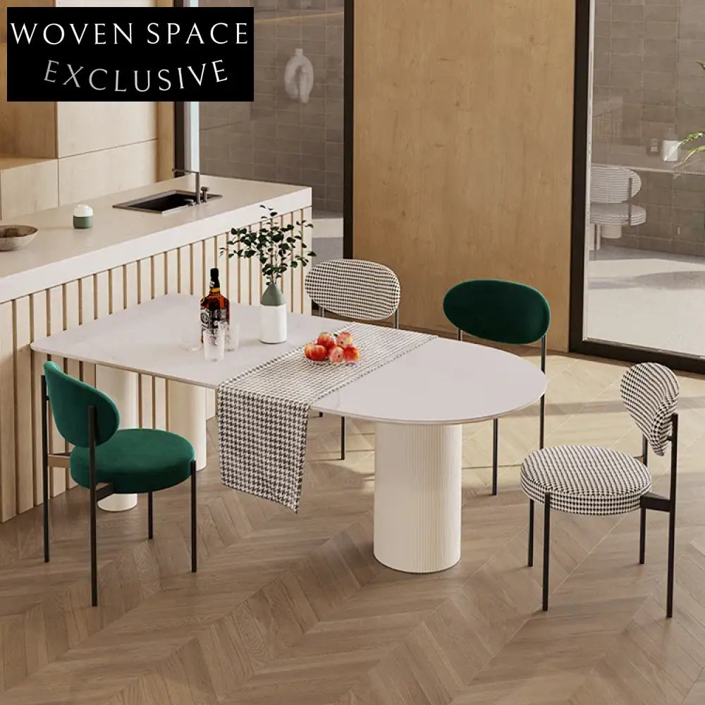 Elegant Nordic Oval Dining Table, White Marble Slate Top, Solid Wood Base, Seats 6