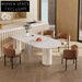 Elegant Nordic Oval Dining Table, White Marble Slate Top, Solid Wood Base, Seats 6