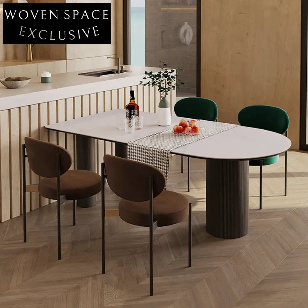 Elegant Nordic Oval Dining Table, White Marble Slate Top, Solid Wood Base, Seats 6