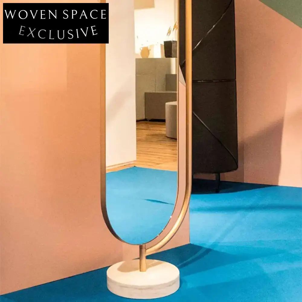 Elegant Nordic Oval Floor Mirror with Rotatable Metal Frame and Marble Base