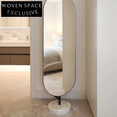 Elegant Nordic Oval Floor Mirror with Rotatable Metal Frame and Marble Base
