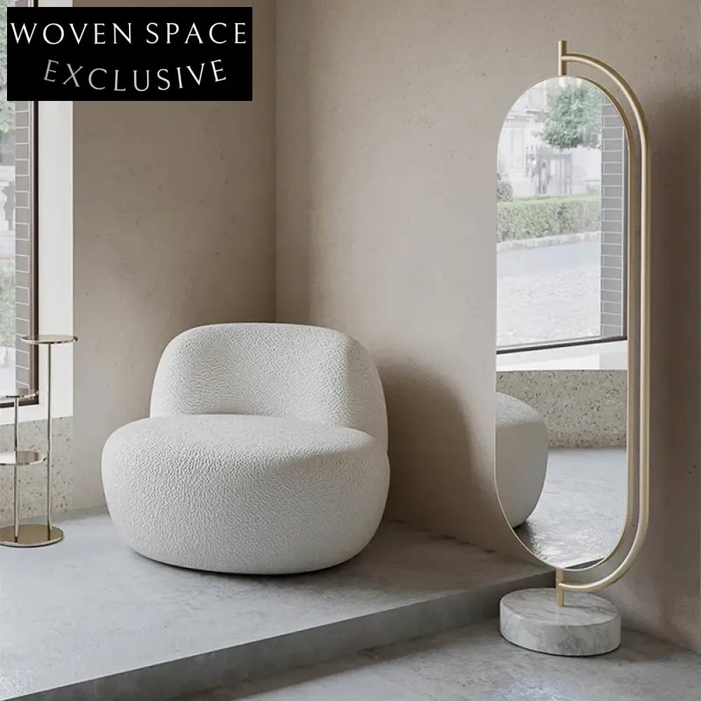 Elegant Nordic Oval Floor Mirror with Rotatable Metal Frame and Marble Base