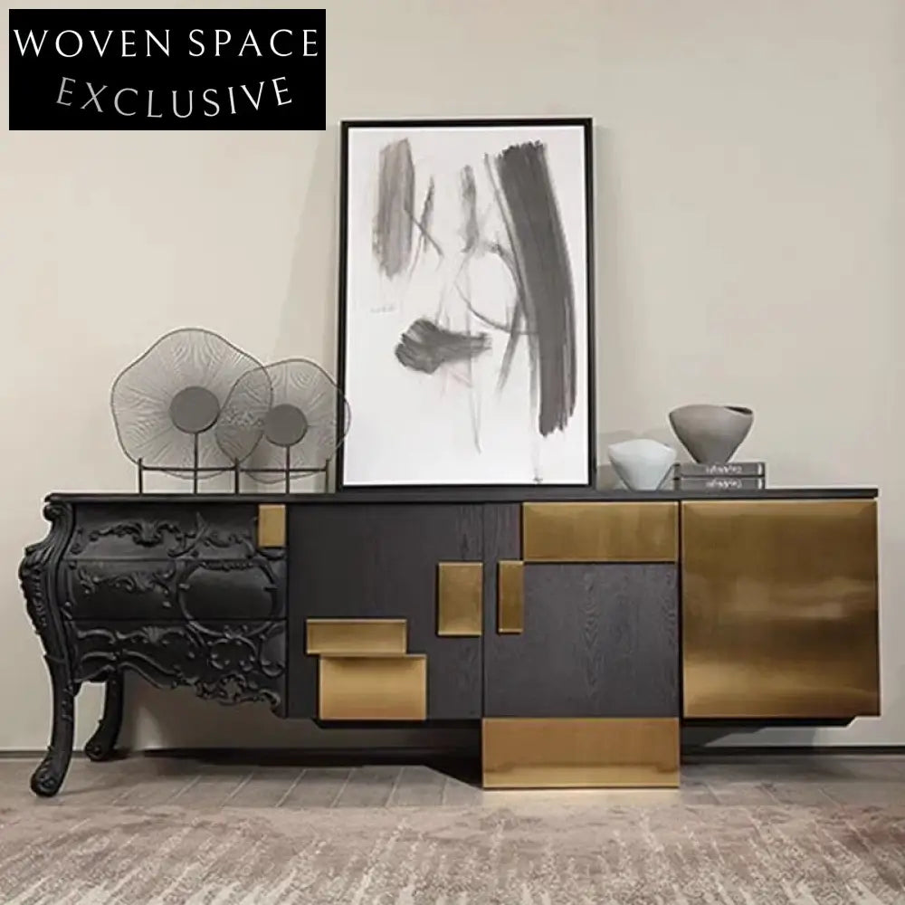 Elegant Nordic Retro Oak Wood Console Table with Brass Accents for Living Room