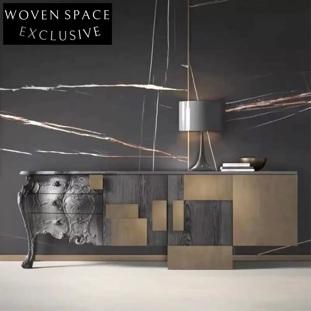 Elegant Nordic Retro Oak Wood Console Table with Brass Accents for Living Room