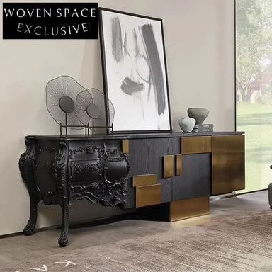 Elegant Nordic Retro Oak Wood Console Table with Brass Accents for Living Room